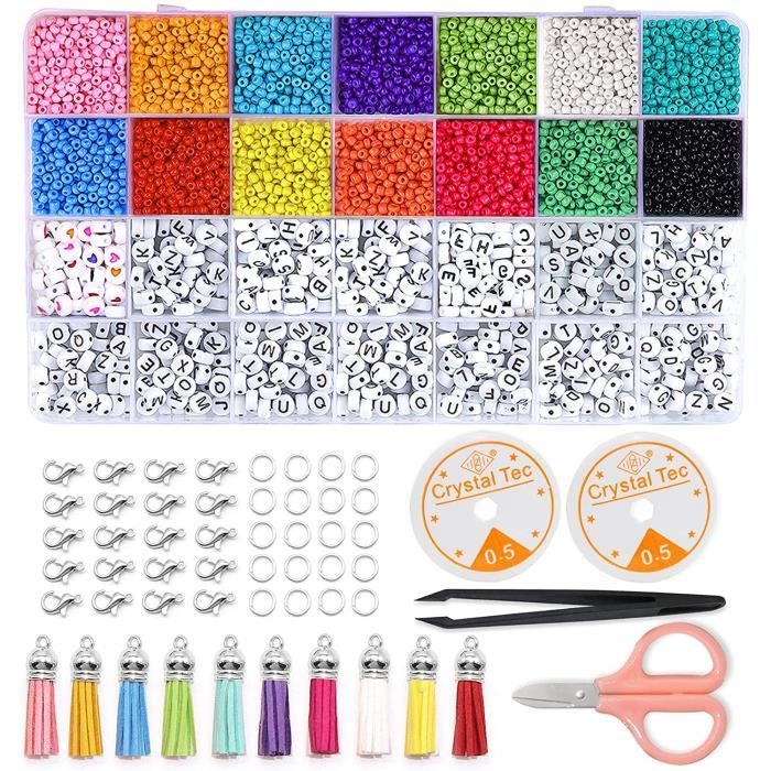 COTTONIX Perles pour Bijoux, Perles de Rocaille 3MM Perle Bracelet Kit, Ensemble De Fabrication De Bracelets Perlée avec glands A25