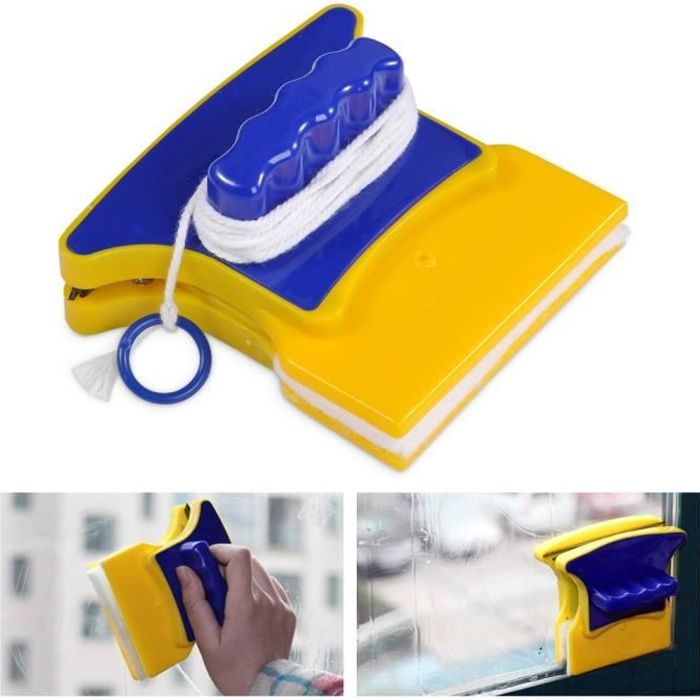 Nettoyant magnétique pour vitres, essuie-vitre magnétique double face de forme carrée avec 2 coton de nettoyage pour vitres de