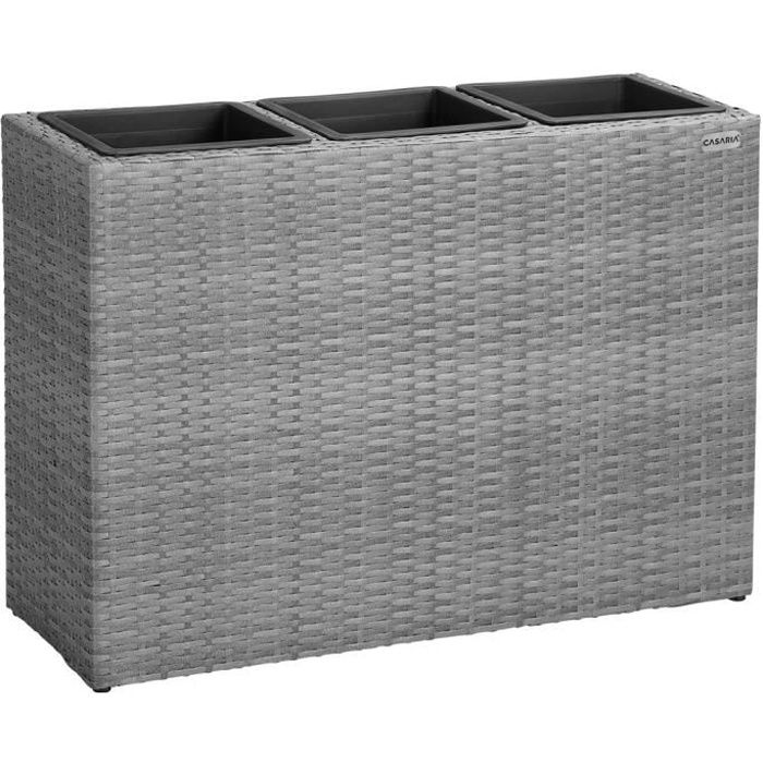 Bac à fleurs polyrotin gris 3 compartiments 83x30,5x60 cm Pot de fleurs intérieur extérieur
