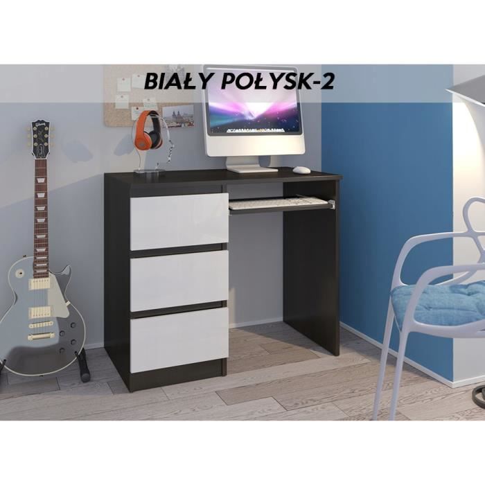 YORK 2WL- Bureau moderne informatique d'ordinateur 96x50x76 - Support clavier-3 tiroirs - Mobilier travail -Wengé-blanc
