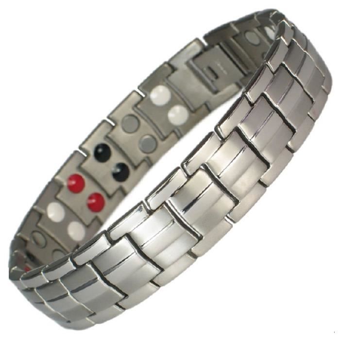 Bracelet magnétique titane argent et aimants - Longueur 19,1 cm