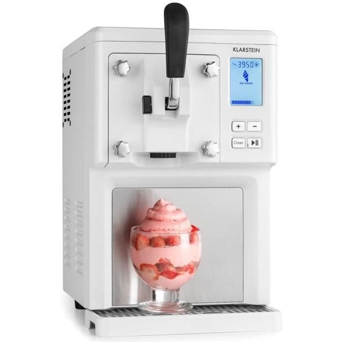 Klarstein Sahnehäubchen Machine á crème glacée 200W avec compresseur 1,5L , pour 900g de glace - design inox blanc
