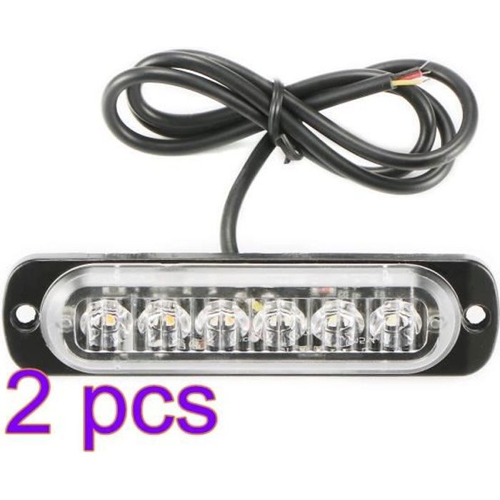 2pcs 6-LED Feux de Pénétration Lumière Stroboscopique Voiture Fixation Flash Lampe Clignotant Avertissement Urgence