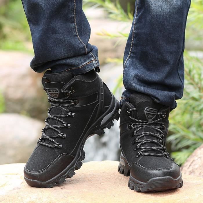 Chaussures hautes pour hommes, automne et hiver, baskets d'escalade en plein air, chaussures de randonnée Noir