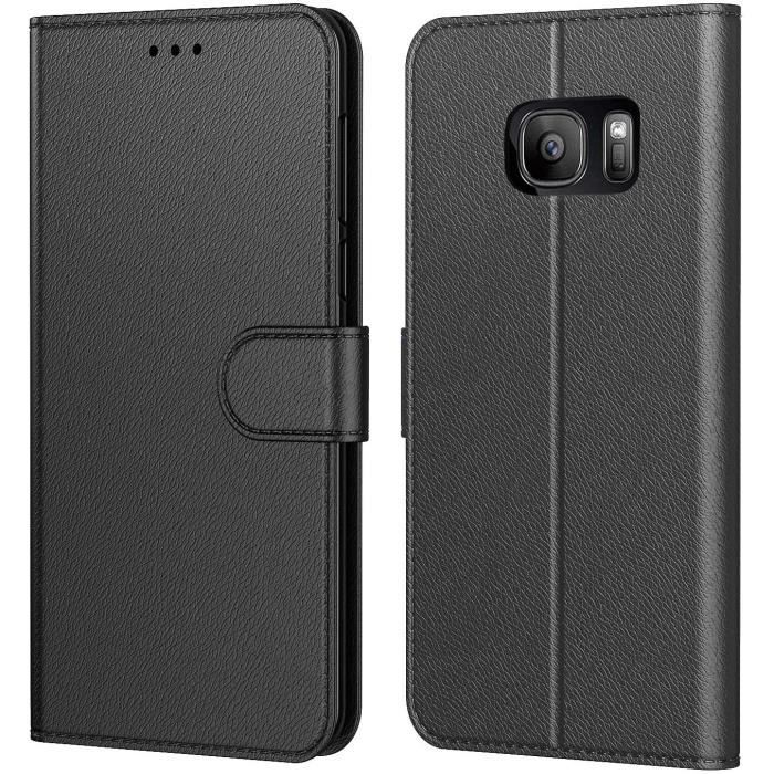 New&Teck Coque Samsung Galaxy S7, Pochette Etui Housse S7 Cuir à Clapet avec Fermeture Magnétique et Multifonctionnel Noir