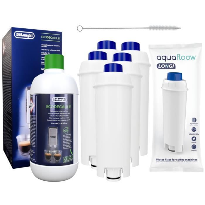 Détartrant DeLonghi 500ml + nettoyant + 5 Filtres AquaFloow Longi pour cafetiere Delonghi Magnifica ECAM ESAM ETAM BCO EC