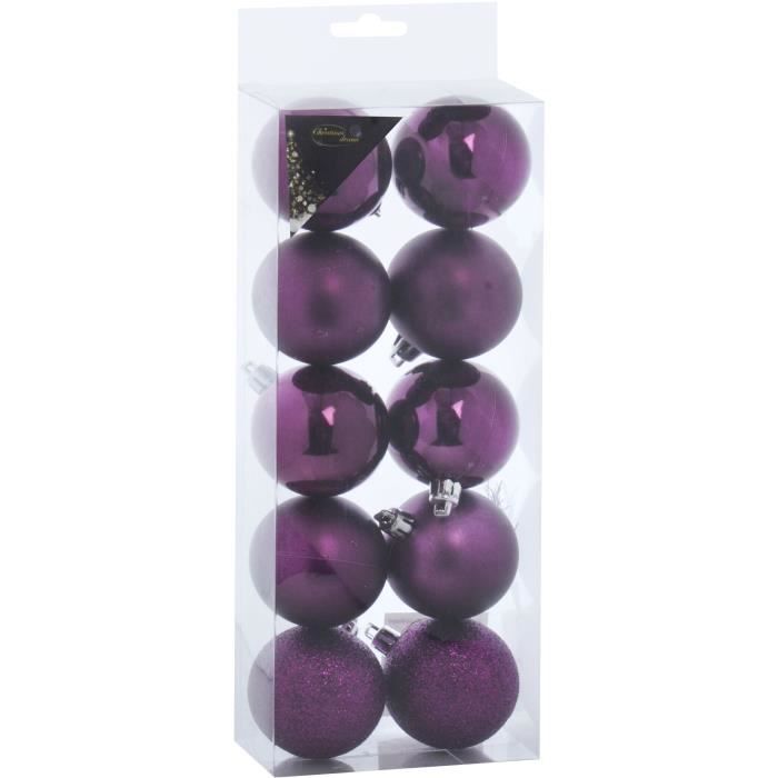 Set de 10 Boules de Noël - 5 cm - Prune