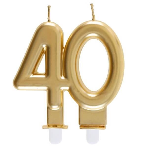 REF/6930 -Décoration gâteau anniversaire avec bougie 40 ans or métallique (x1)