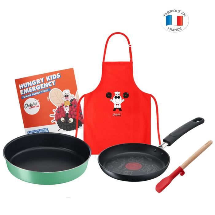 CHEFCLUB BY TEFAL E5119002 -Urgence enfants affamés- : Poêle à crêpe, Moule, Mini-spatule, Tablier de cuisine, livret de recettes.