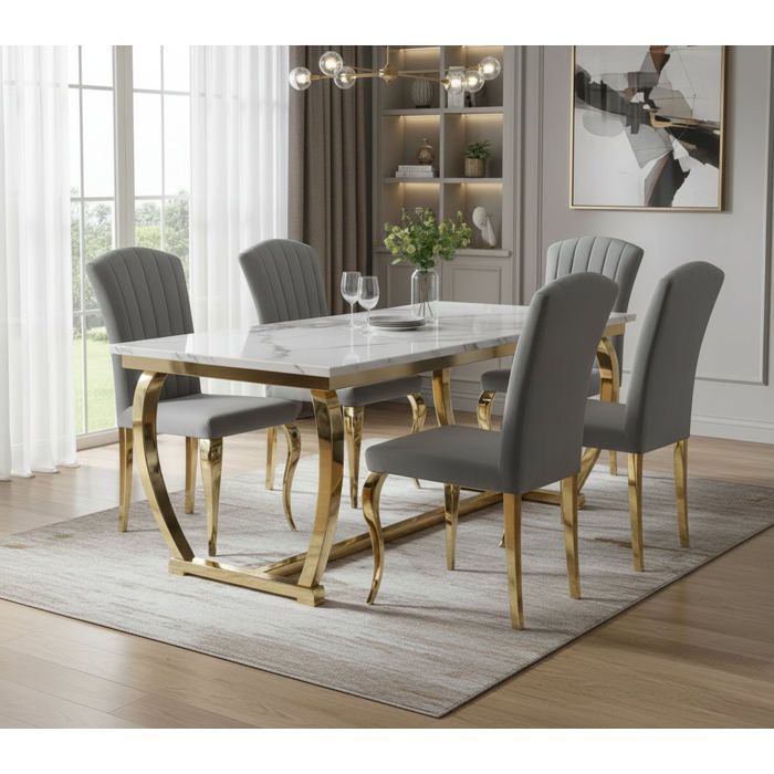 Lot de 6 Chaises baroque LOUIS Gold Velours Gris