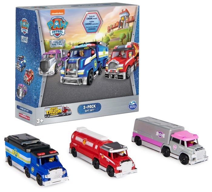 PAW PATROL Véhicules True Metal 1:55 – Pack Chase Marcus et Stella (montés)