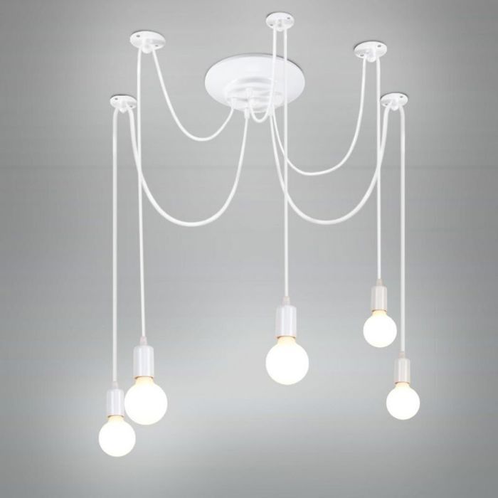 WOTTES Suspension Luminaire Vintage Industrielle Lampe Araignée Blanc 5 Bras Rétro Edison DIY Réglable Lustre pour Chambre Loft