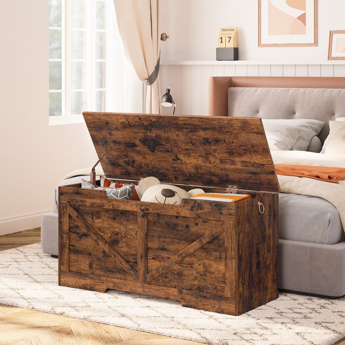 HOOBRO Banc de Rangement Coffre à Jouets avec Couvercle Coffre de Rangement Robuste pour Enfants Couloir Salon Marron