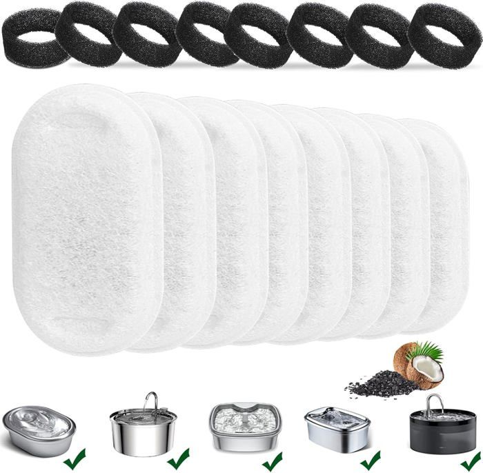 Meilleurs prix pour 16PCS Filtre Fontaine Eau Chat,Filtre à Charbon 8PCS et Une Éponge en Mousse 8PCS Convient Aux pour Filtre Fontaine a Eau Chat