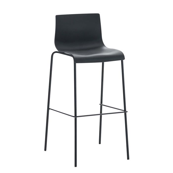 Tabouret de bar avec repose pieds dossier incurve en plastique noir et 4 pieds en metal noir 10_0004929