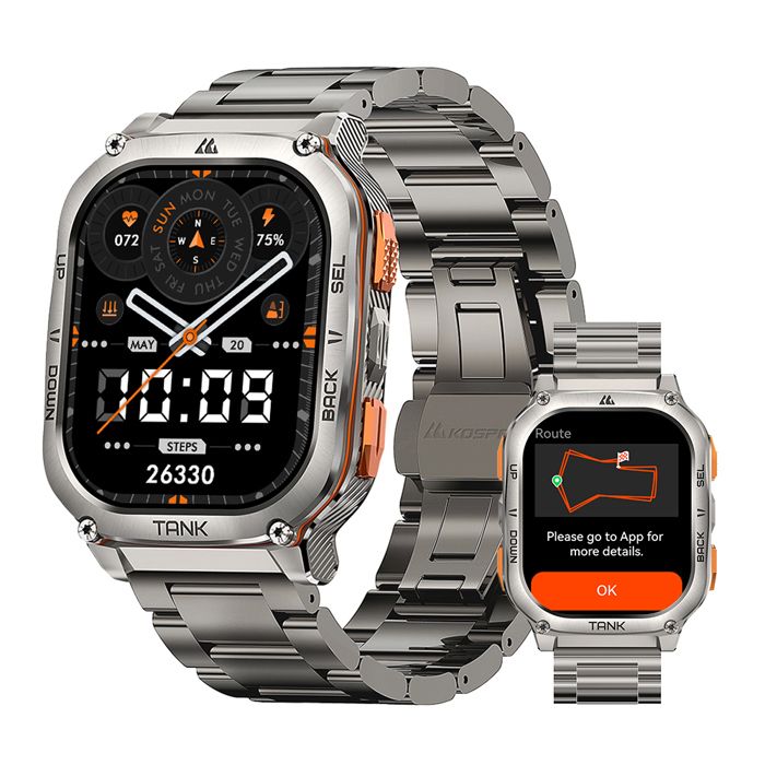 Montre Connectée homme SmartWatch Sport GPS 5ATM 480mAh KOSPET M3 Ultra Tracker dActivit Android iOS Samsung iphone Argent 2 Bande
