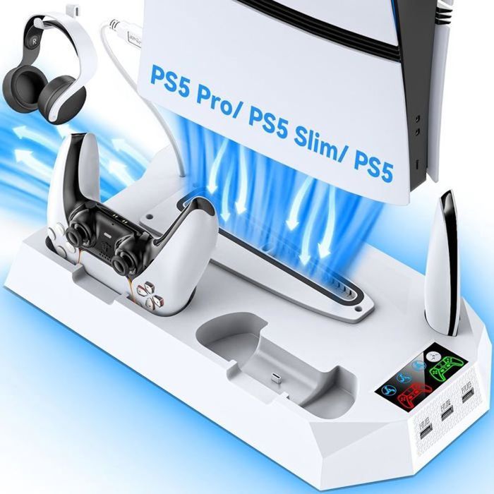 Raffredda Efficacemente Il Tuo PS5 SlimPro Con Questo Supporto Orizzontale Dotato Di Un Sistema A Tripla Ventola E Funzionalità Di Ricarica Doppia