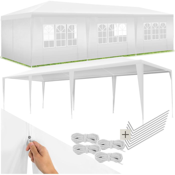 Tonnelle - TECTAKE - Pavillon MIRAMAS emboîtable en polyéthylène et en acier 900 x 300 x 250 cm - Blanc