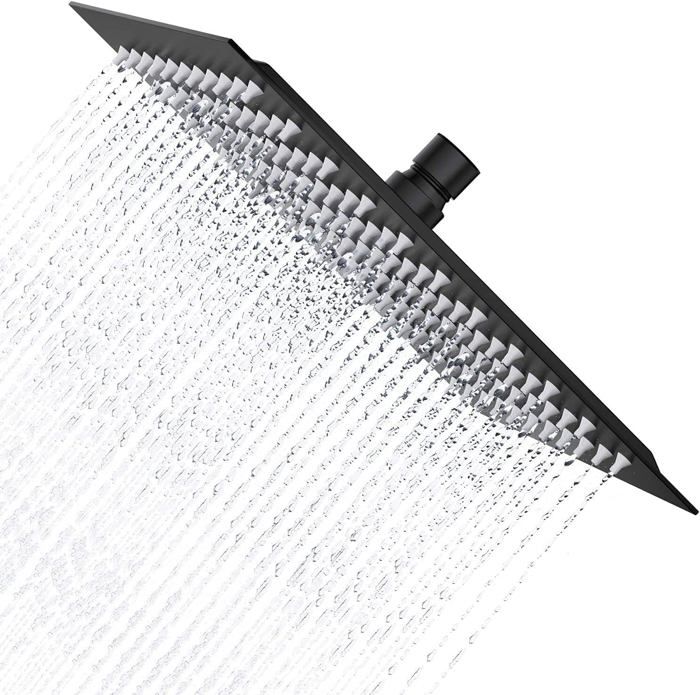 Pommeau de Douche Noir Tete de Douche Pluie 20 cm Pomme de Douche Carré en Acier Inoxydable 304 Pomme de Douche Anti Calcaire