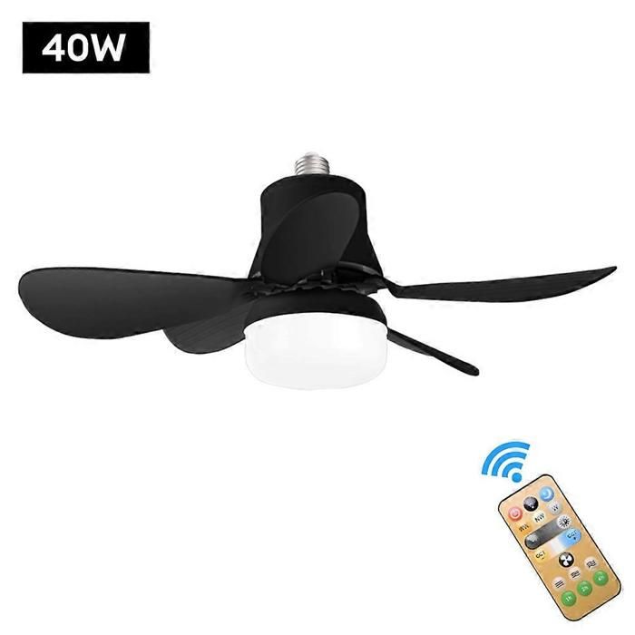 Ventilateur de plafond 30W LED 5 pales amovibles E27 télécommande 3 vitesses Noir - Hode