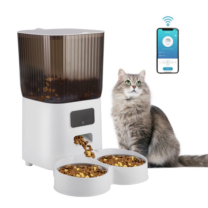 Meilleurs prix pour Nourrisseur Automatique Chat 5L 2.4GHz WiFi Dispensoir Nourriture Anti Coincement Bols Chat Alimentation Filaire & Batterie