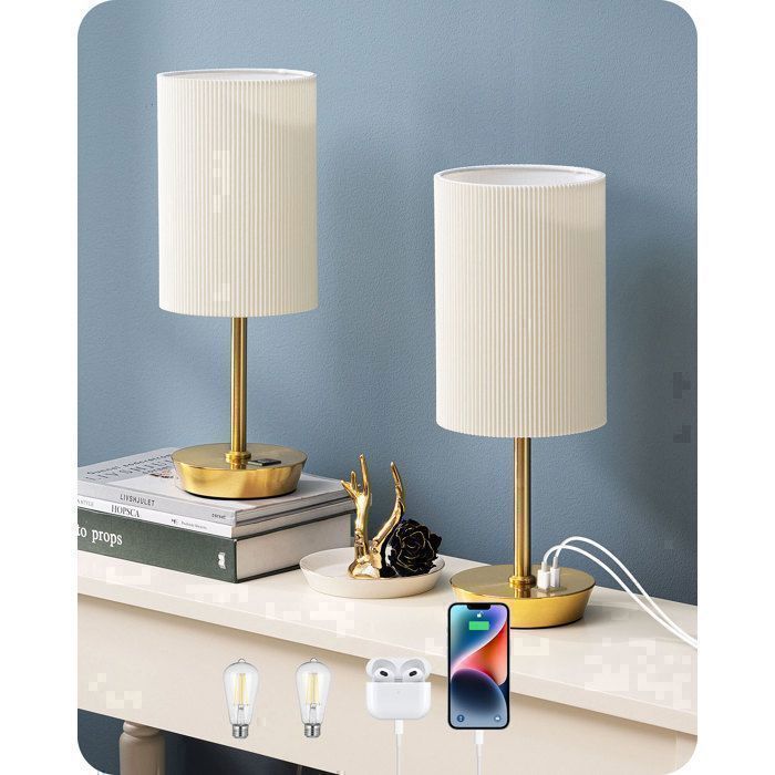 Lampes de chevet - EDISHINE - KL-T091 - Ports USB-C+USB-A - Tactile 3 intensités - Ampoule E27 fournie