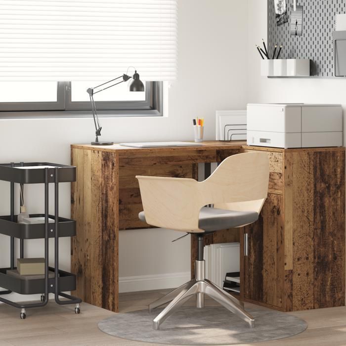 (SOLDE dété) Bureau informatique - Bureau décriture Bois vieilli Bois dingénierie Petit Rangement - Aspect chic* 2547373