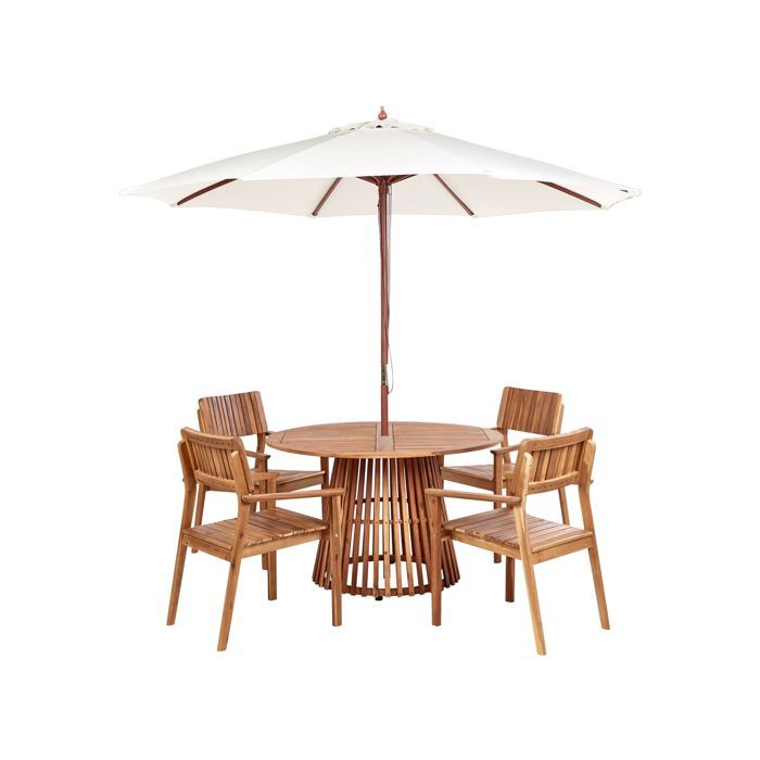 Salle à manger de jardin 4 places AGELLO avec parasol (12 options) Acacia Marron Salle à manger de jardin 4 places AGELLO avec parasol (12 options) Acacia Marron