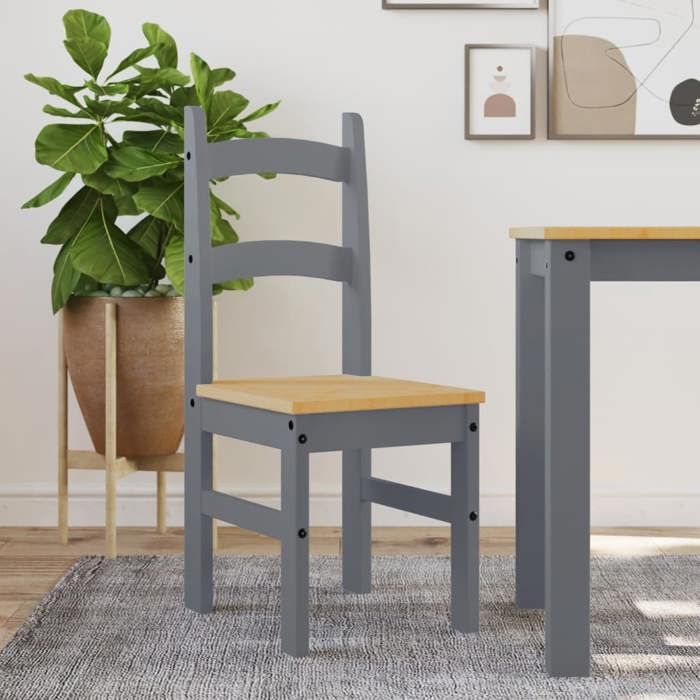 SOLDES dAutomneLot de 4 Chaises à manger lot de 2 gris 40x46x99 cm - bois massif de pin - 40x46x99cm 380
