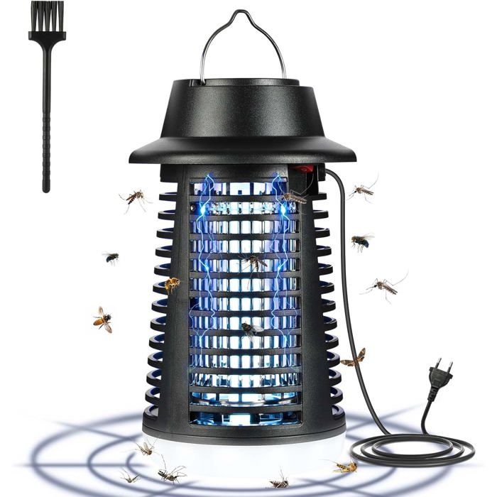Lampe Anti-moustiques électrique UV 365nm - Pour Intérieur Et Extérieur - Grille Haute Tension - Fonction LED éclairage - Sans Pesticide