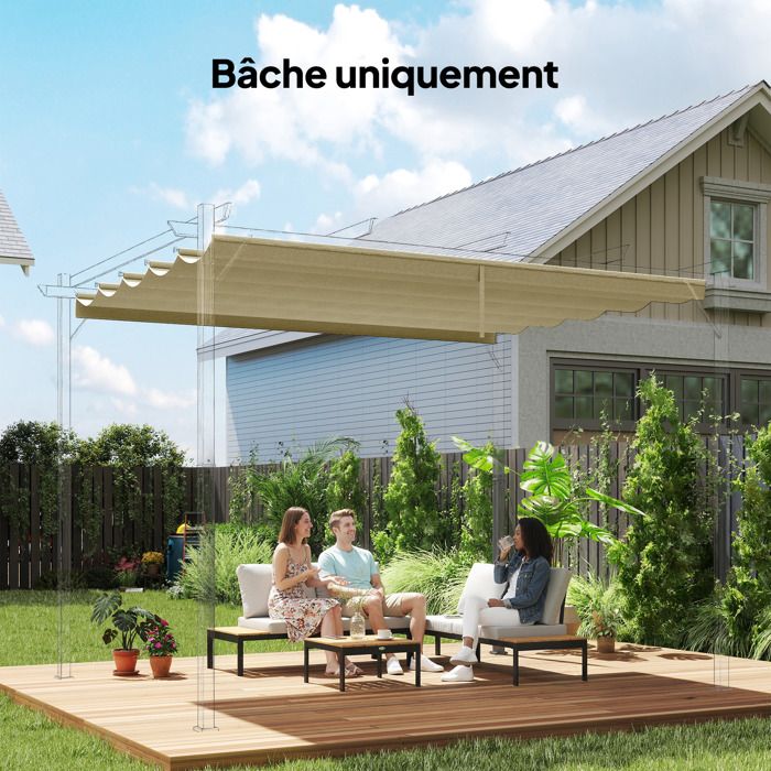 Toile de toit pour pergola tonnelle rétractable de 4 x 3 m - beige