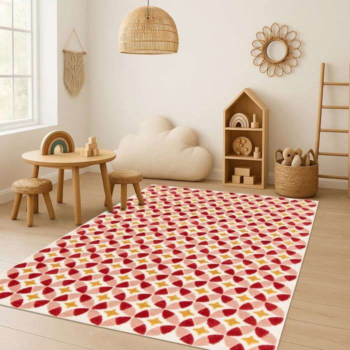 Tapis enfant à reliefs moderne rouge et jaune 120x170