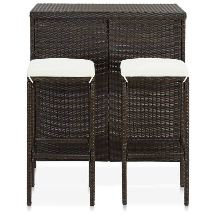 Ensemble de bar en résine tressée - vidaxl - 3 pièces - Marron - Résine tressée - 102x60x105 cm - Tabouret 38x38x76 cm