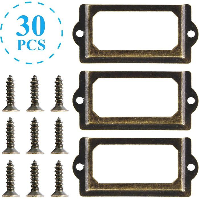 Porte-Étiquettes 30 pièces 70x33mm Fer Bronze Bibliothèque Meuble Vis Décoratif Plaque Nominative