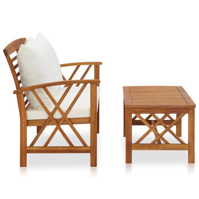 “Winter SaleTOP meuble dextérieur arrière-cour terrasse Blanc - Salon de jardin 2 pcs avec coussins bois dacacia solide PRO45618