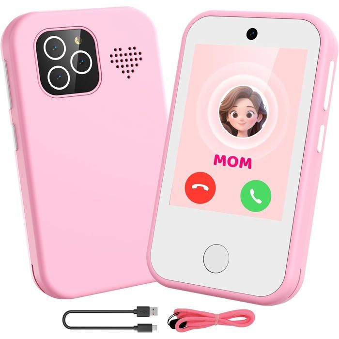 Téléphone Portable 4G Téléphone Enfants Rose 28 Pouces Double Caméra Éducatif