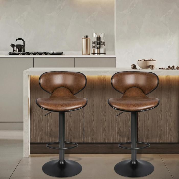 TABOURET DE BAR STYLE RÉTRO AMÉRICAIN EN SIMILICUIR - YIPEEMA - 2PCS - MARRON - 45 X 45 X 83-103 CM
