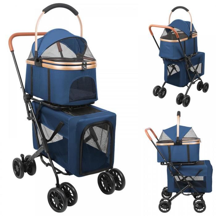 MIPAN.Poussette Pour Chat XXL Double - 97x 58x 46 cm - Poussette Pour Chien De 15 Kg - Poussette Pour Petit Animaux -Bleu