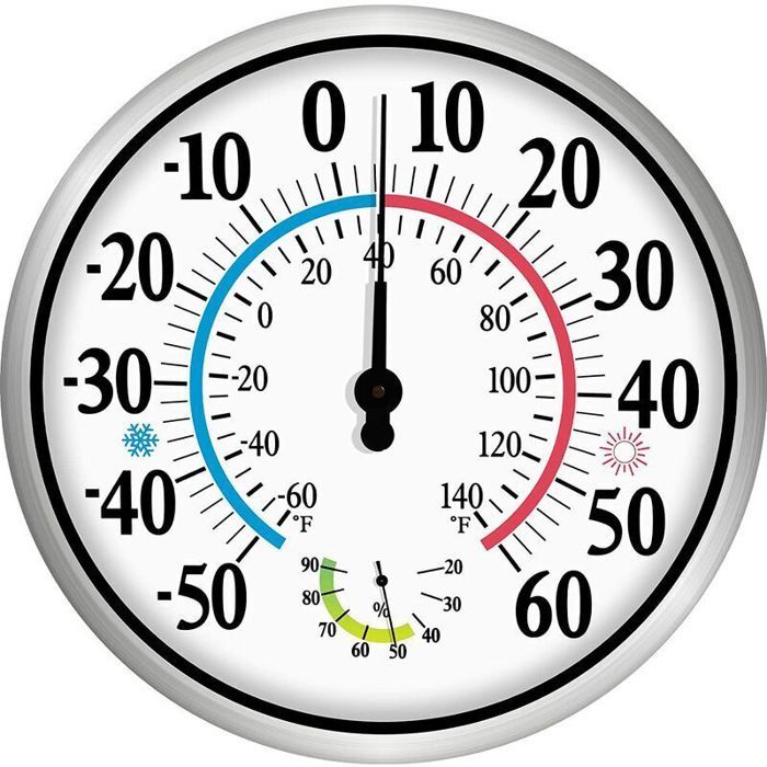 Thermomètre intérieur extérieur sans fil - PZCC - PZCC - Hygromètre intégré - Grands chiffres - Ø 12 pouces