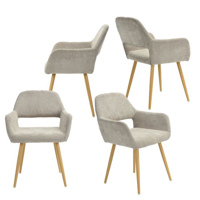 MEUBLES COSY Chaises de salle à manger en tissu beige moelleux avec pieds en métal robustes fauteuil scandinave 4PCS - CROMWELL