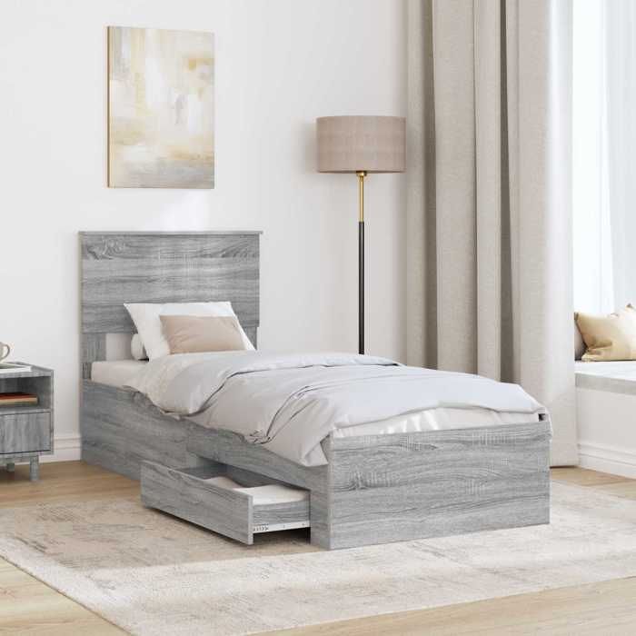 Sarazyj®Meuble lit - Gris Cadre de lit - 1 place - Contemporain - avec tête de lit - 1 place - Contemporain - Sonoma gris - et Argen