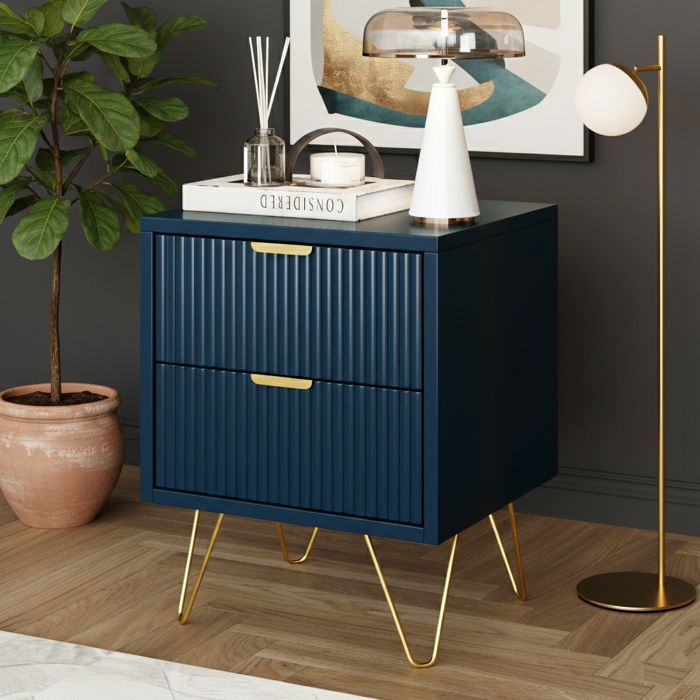 Table de Chevet Moderne Meuble de Rangement avec 2 tiroirs Table Dappoint avec Rangement Buffet Bleu foncé 40x35.5x50cm