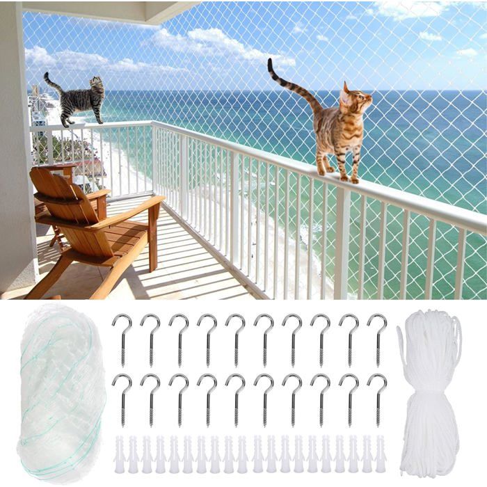 Filet Chat Balcon 10x3m Filet de Protection Chat Transparent pour Sécuriser Les Balcons Terrasses Fenêtres Lucarnes et Portes