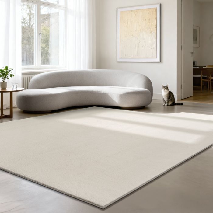 the carpet Relax tapis moelleux à poils courts dessous antidérapant lavable à 30 degrés super soft Creme 240 x 240 cm carré