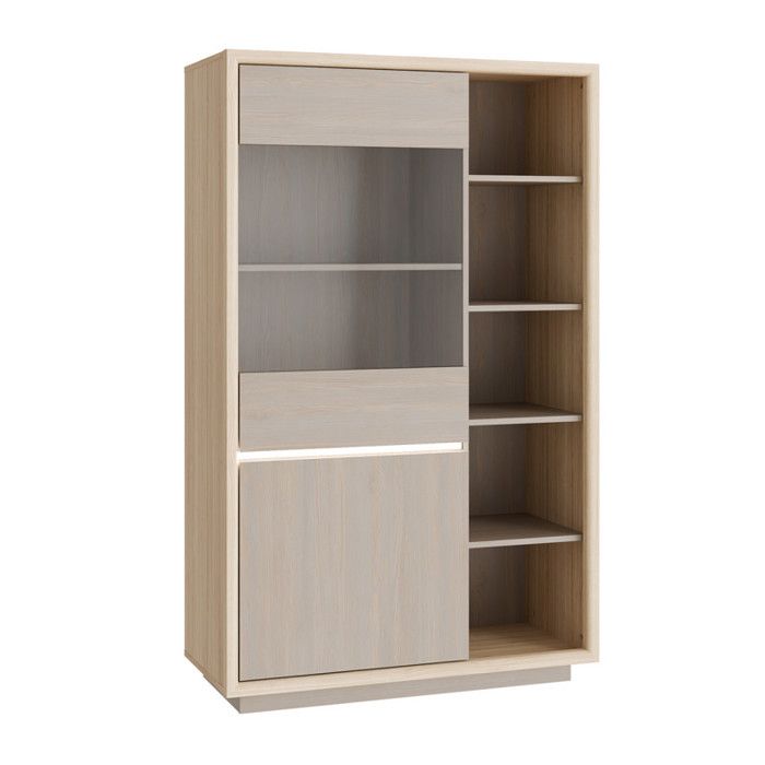 Vitrine 99 cm décor bois de chêne et pin avec éclairage LED – FREYA Meubletmoi