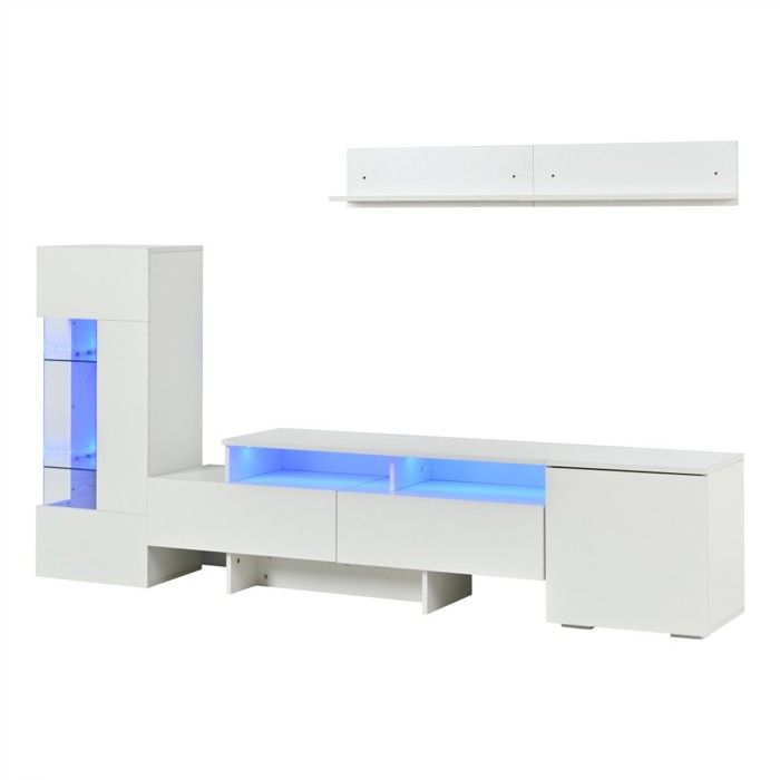 Ensemble TV mural 3 pièces blanc brillant LED moderne meuble salon debout suspendu acrylique verre TV jusquà 70 170x35x45cm Ensemble TV mural 3 pièces blanc brillant LED moderne meuble salon debout suspendu acrylique verre TV jusquà 70 170x35x45cm