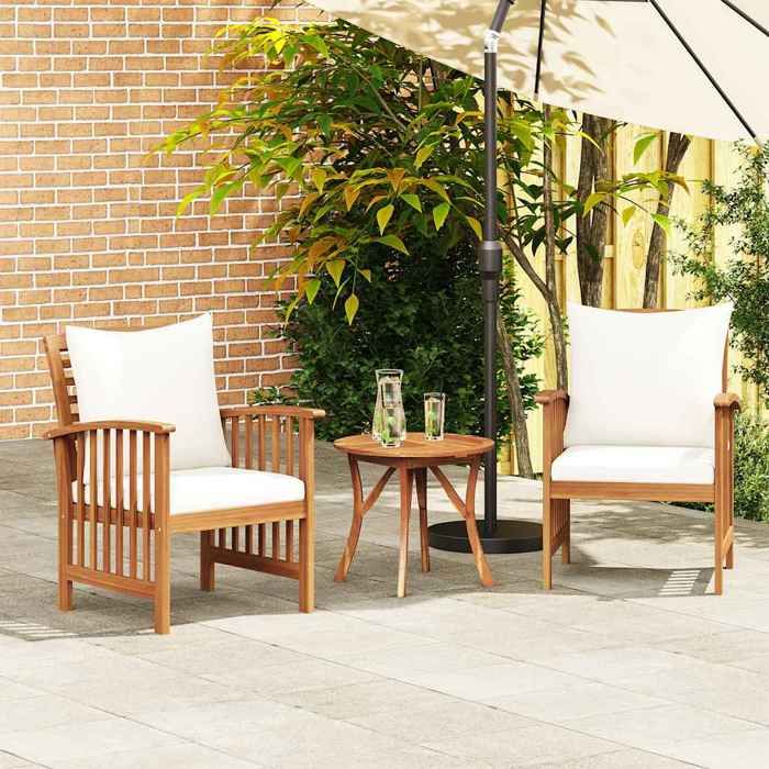 Blanc Siège de jardin -  Chaises de jardin - avec coussins - (2 pcs) - Bois dacacia massif C777
