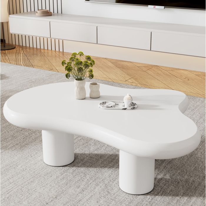 Table basse blanche 97 x 67 x 32 cm plateau MDF laqué forme nuage légère et stable