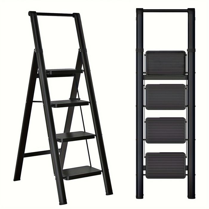 Escabeau 4 marches - échelle pliante avec large pédale antidérapante - Échelle multifonction-Pour la maison - 42x84x128.5cm-Noir