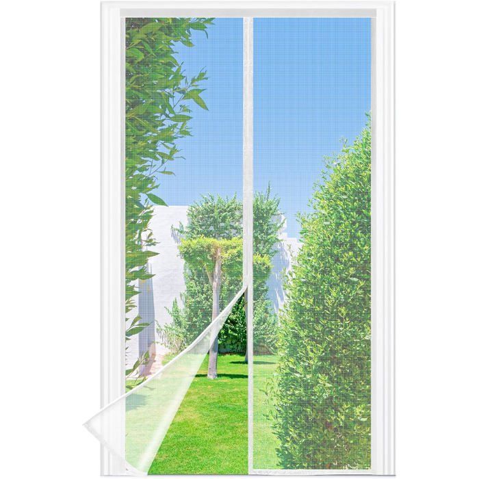 Moustiquaire magnétique pour porte - DEKOPRO - 110x220 cm - Maille fine - Blanc - Fermeture automatique